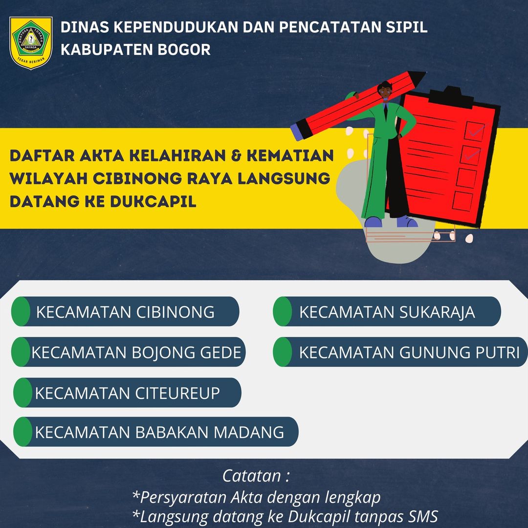 Daftar Akta Kelahiran dan Kematian Wilayah Cibinong Raya